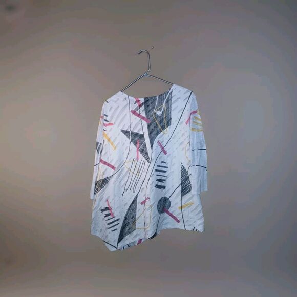 Jess & Jane Top White Abstract Print Womens XL Asymmetric Cut Out USA - Picture 2 of 12